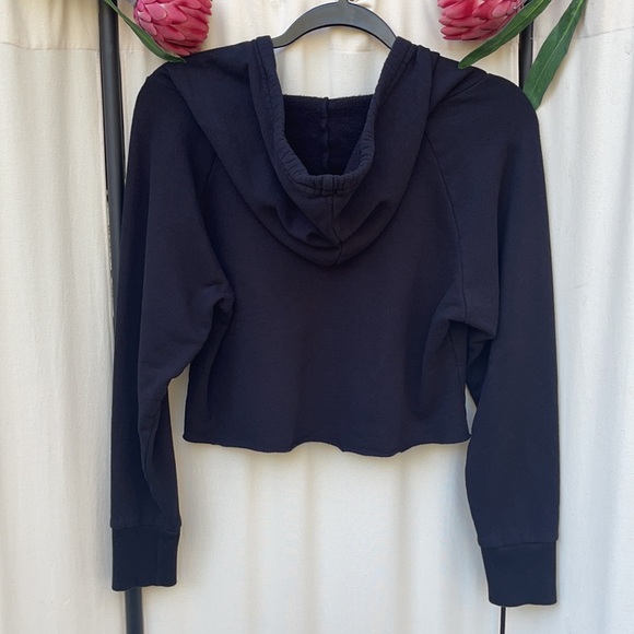 BLACK DISTRESSED CROP TOP PULLOVER HOODIE SMALL - Picture 8 of 10